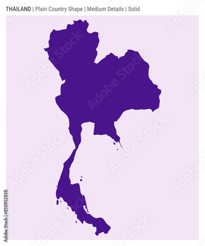 Thailand plain country map. Medium details. Solid style. Shape of Thailand. Vector illustration.