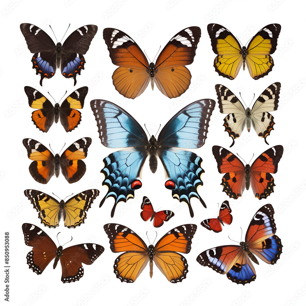 Fototapeta premium View of colorful butterflies with their wings spread open. AI generative image.