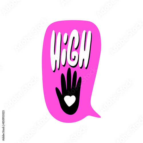 High five lettering banner. Vector hand drawn illustration design. Bubble pop art sticker. Comic style design