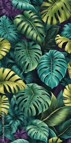 Wallpaper Mural tropical, Leaves, Green, Yellow, Purple, Nature, Exotic, Lush, Vibrant, Plant, Jungle, Botanical, Decorative, Modern, Phone Wallpaper, plant, leaf, nature, leaves, flora, green, summer, plants, illust Torontodigital.ca