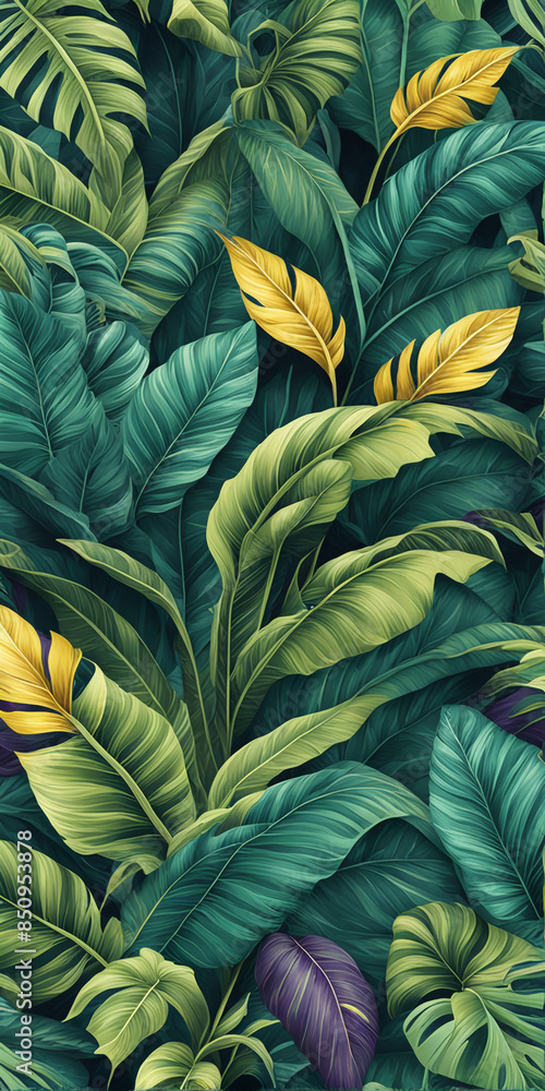 custom made wallpaper toronto digitaltropical, Leaves, Green, Yellow, Purple, Nature, Exotic, Lush, Vibrant, Plant, Jungle, Botanical, Decorative, Modern, Phone Wallpaper, plant, leaf, nature, leaves, flora, green, summer, plants, illust