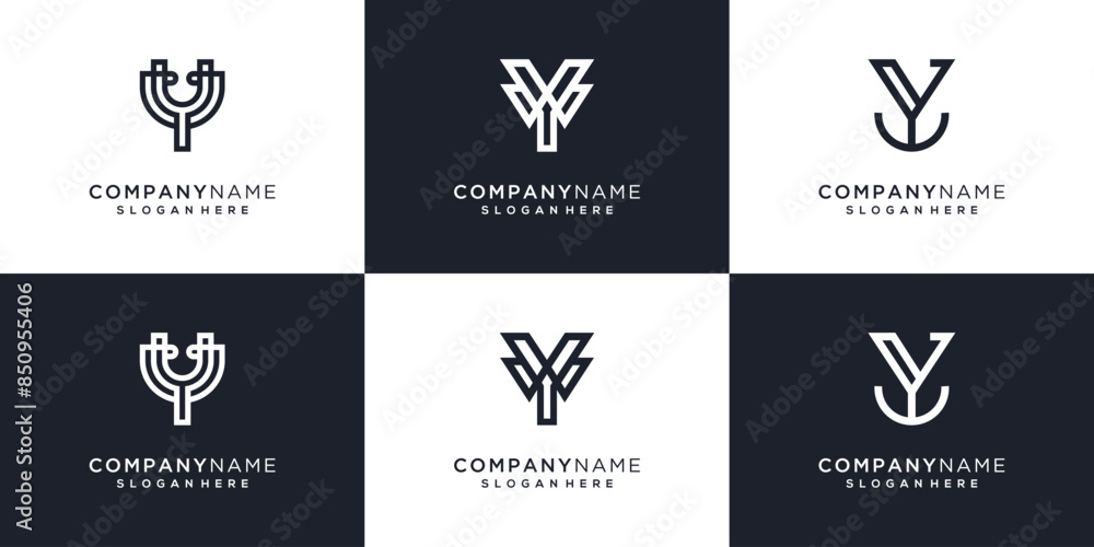 Collection of letters Y with unique and classy logo vector. Abstract monogram idea in simple line style. Modern design illustration template. Collection of letters Y with unique and classy logo vector. Abstract monogram idea in simple line style. Modern design illustration template.
