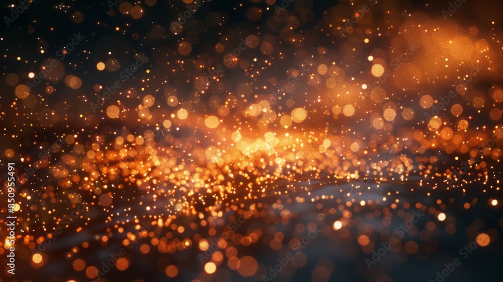 Magical Night Sky with Glowing Golden Bokeh Lights at Twilight Magical Night Sky with Glowing Golden Bokeh Lights at Twilight