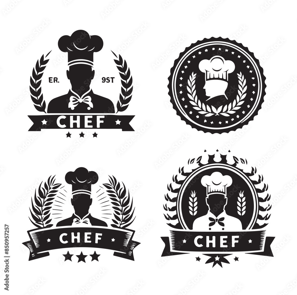 Obraz premium Chef, cook logo or label. Illustration for design menu restaurant or cafe. vector 