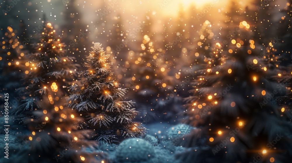 Illuminated Snow-Covered Christmas Trees During Sunset Illuminated Snow-Covered Christmas Trees During Sunset