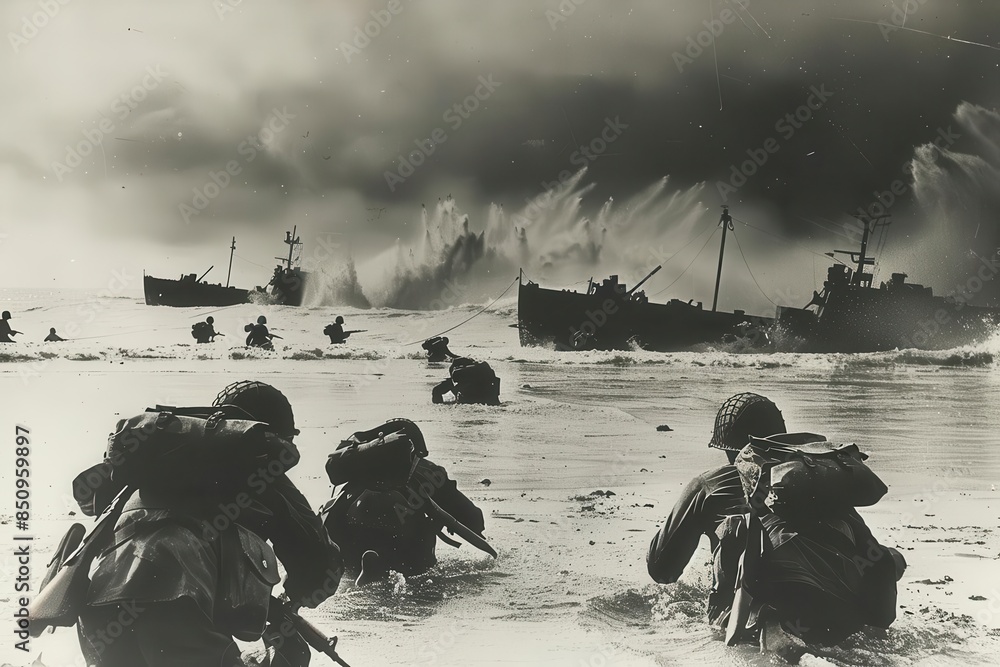 dday landing soldiers storming normandy beach under heavy fire world ...