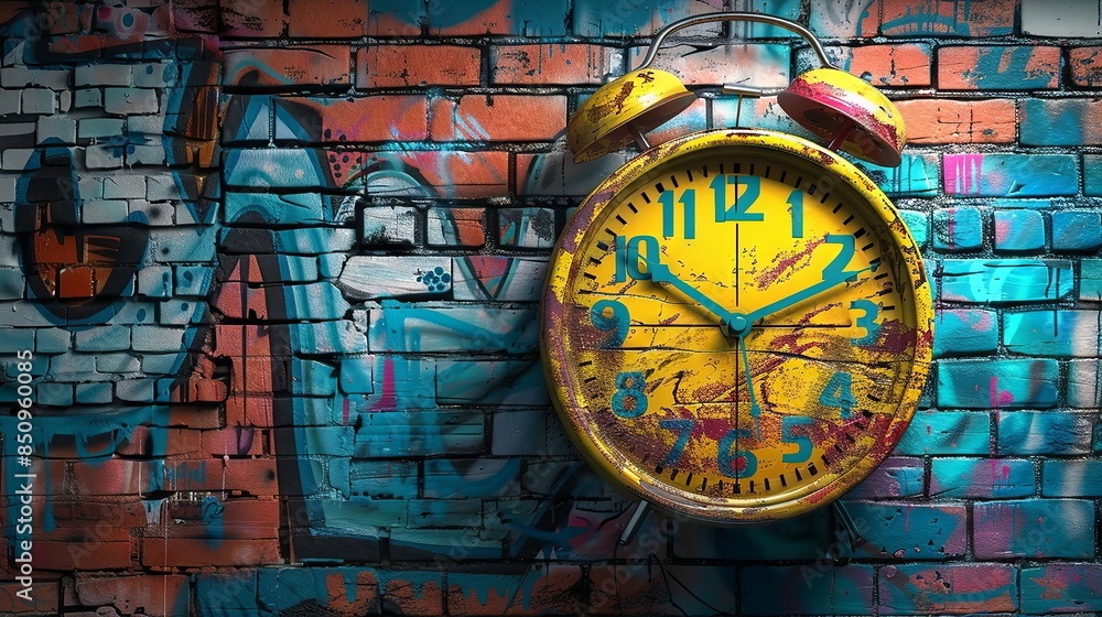 Fototapeta premium Vibrant Graffiti Wall with Vintage Colorful Clock
