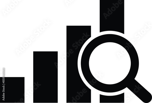 Financial forecast icon . Graph chart with magnifier icon . Finance statistics icon vector