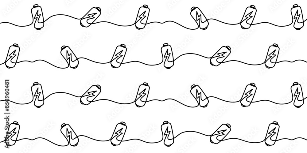 Obraz premium Battery charge icon in line style. Power level vector illustration on white isolated background. Lithium battery seamless pattern business concept.