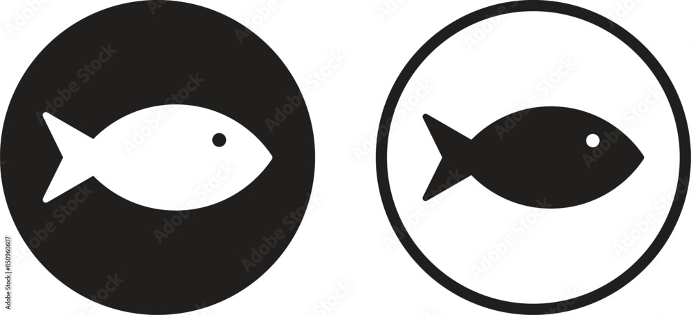 Fish icon set in two styles isolated on white background . Vector illustration Fish icon set in two styles isolated on white background . Vector illustration