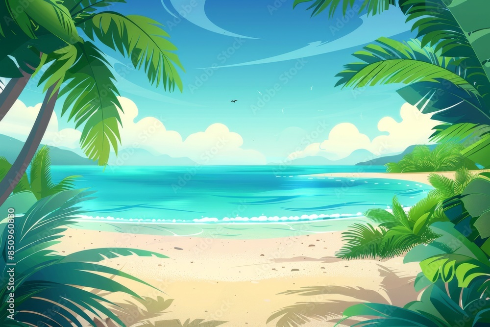 Tropical Paradise: Palm Trees Framing a Pristine Beach Tropical Paradise: Palm Trees Framing a Pristine Beach