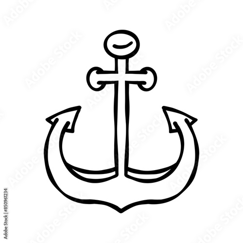 Anchor vector icon logo boat symbol pirate rudder, nautical simple illustration graphic. doodle black design