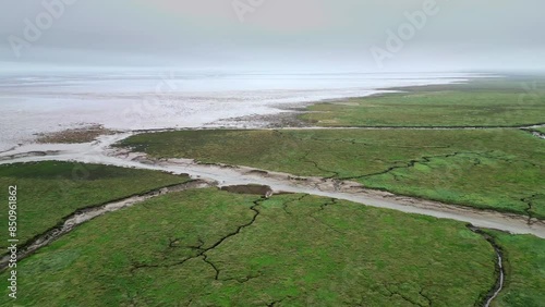 Aerial footage of boats moored inland at Gibraltar Point near Skegness