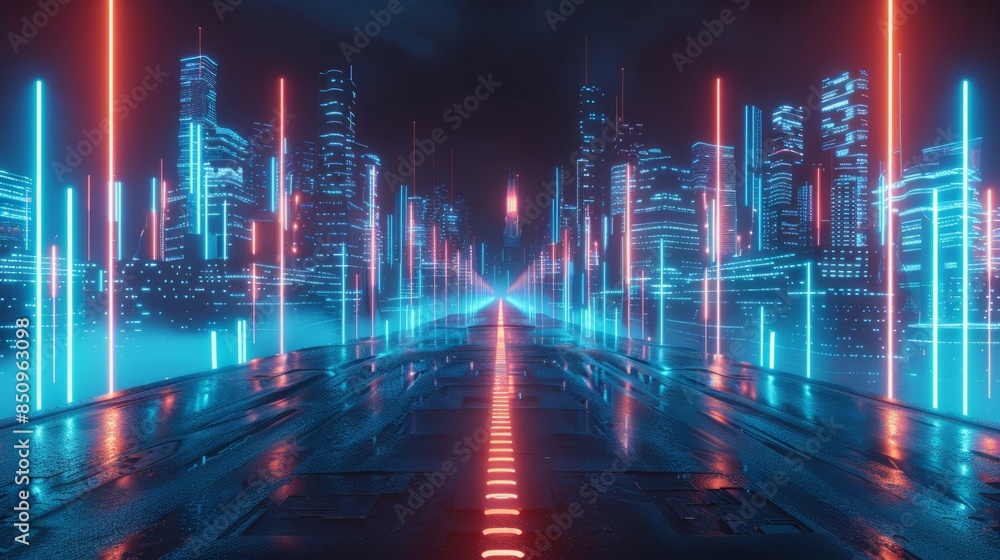 Neon Cityscape: A Futuristic Road Neon Cityscape: A Futuristic Road