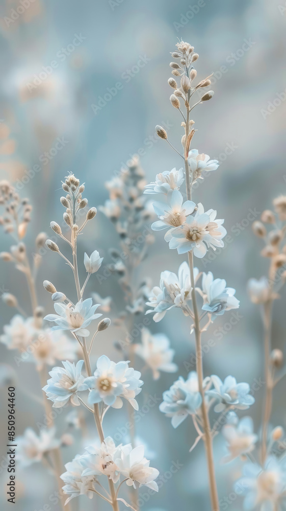Soft Pastel Wildflowers on Beige & Blue Background Soft Pastel Wildflowers on Beige & Blue Background
