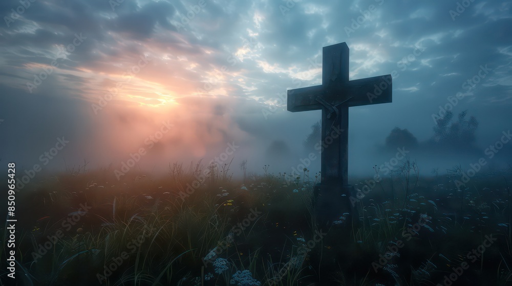 Battlefield Cross Silhouette in the Morning Light Battlefield Cross Silhouette in the Morning Light