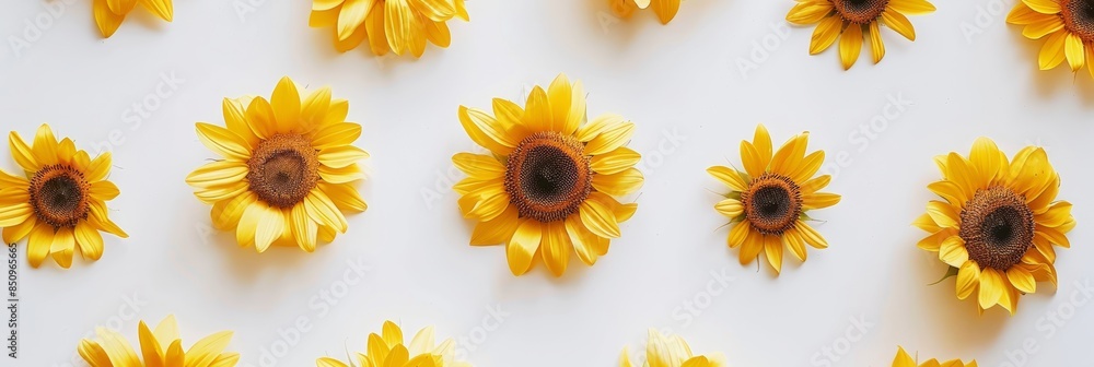 Vibrant Yellow Sunflowers Against White Background Generative AI Vibrant Yellow Sunflowers Against White Background Generative AI