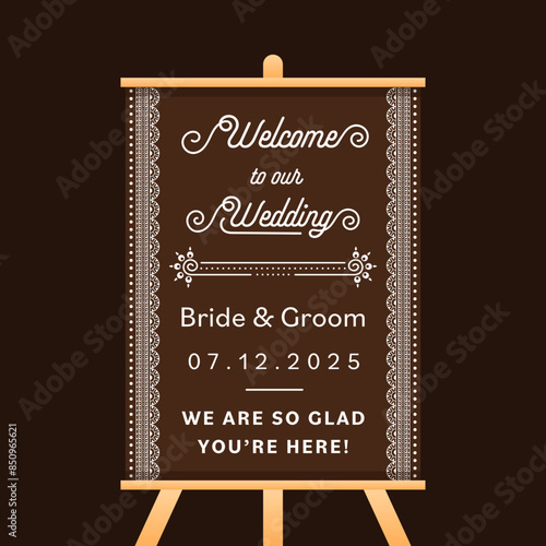Wedding welcome banner card or invitation card vintage border. welcome wedding banner. Nature cover. Wedding card template.