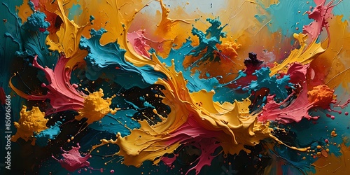 wallpaper representing a surrealistic abstract painting in vibrant colors. Flowing shapes and swirling patterns. photo