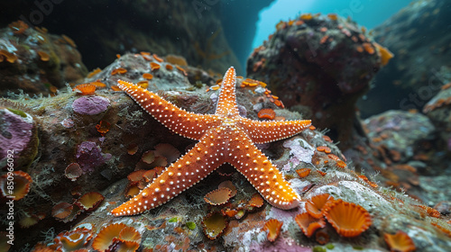 Close-up of a starfish in a colorful underwater photo