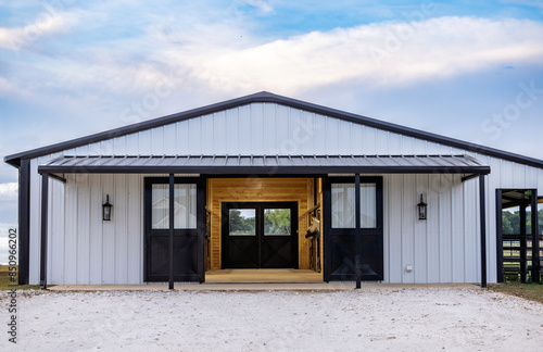 white Metal Horse barn