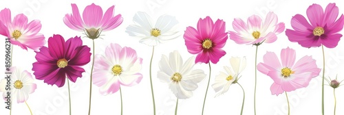 Delicate Pink Cosmos Blooms on White Background for Floral Designs Generative AI © Paul