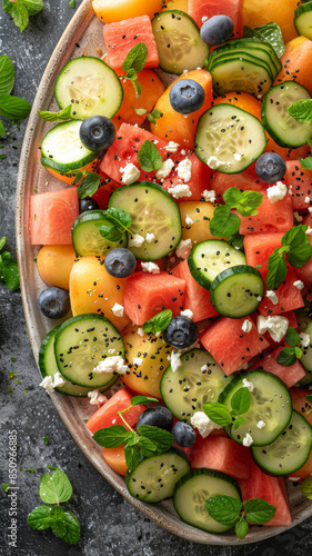 Fruit Salad with Watermelon, Cucumber, and Feta © M.Gierczyk