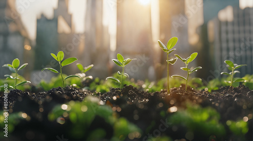 Urban Nature Growth, Young Plant Sprouting in City Environment, Green Eco-Friendly Urban Development Concept