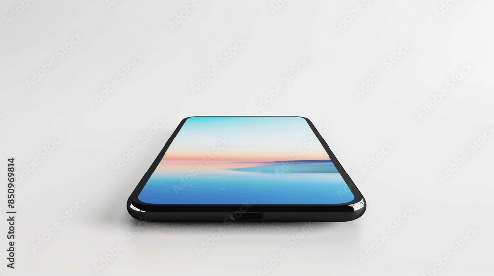 Smartphone with Sunset Seascape on Screen Smartphone with Sunset Seascape on Screen