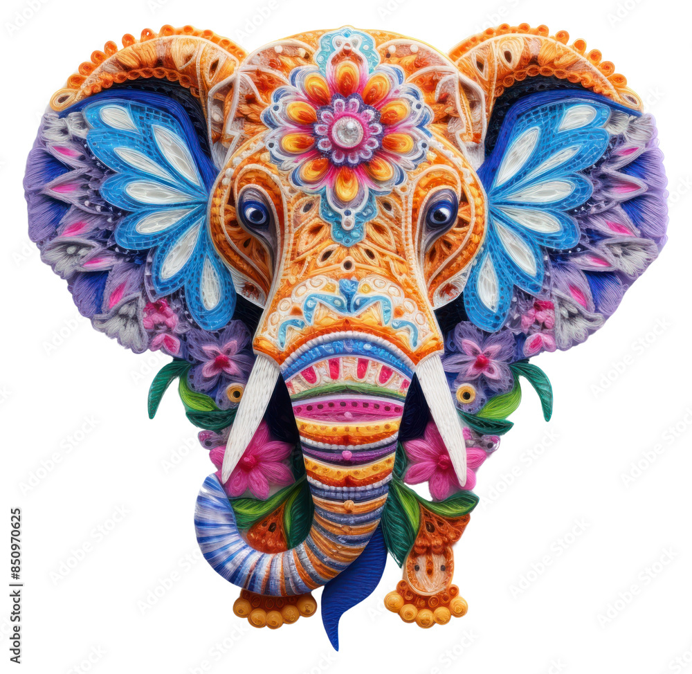 Obraz premium PNG The elephant in embroidery style pattern animal mammal.