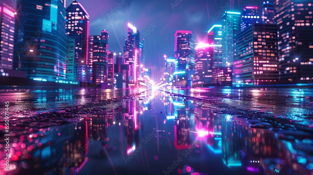 Obraz premium Cityscape design with neon lights