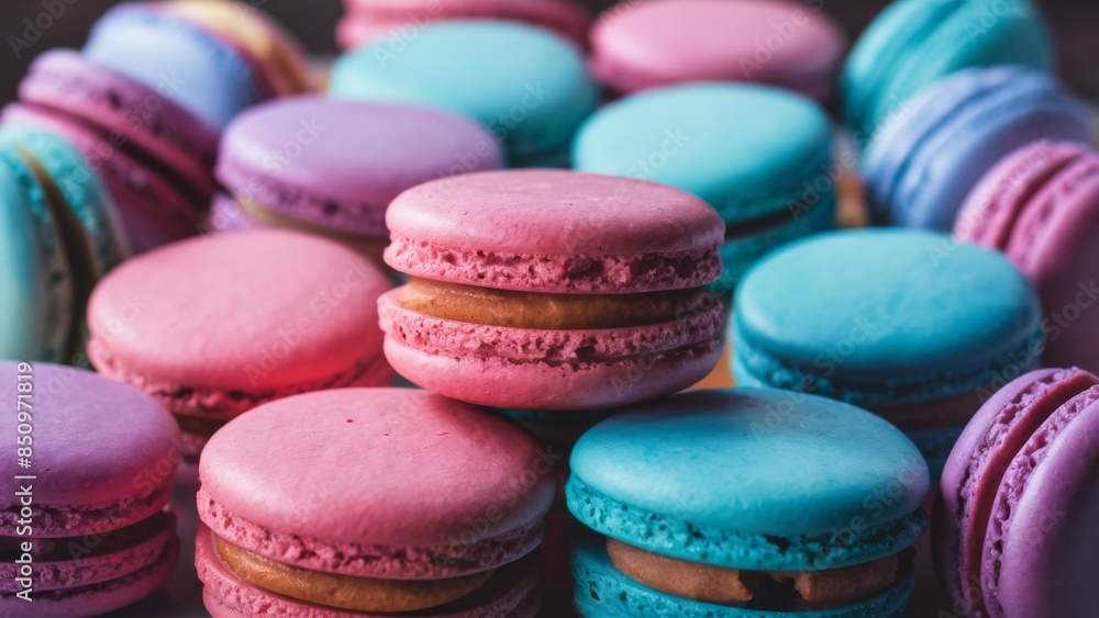 A close up of a pile of colorful macarons on top of each other, AI A close up of a pile of colorful macarons on top of each other, AI