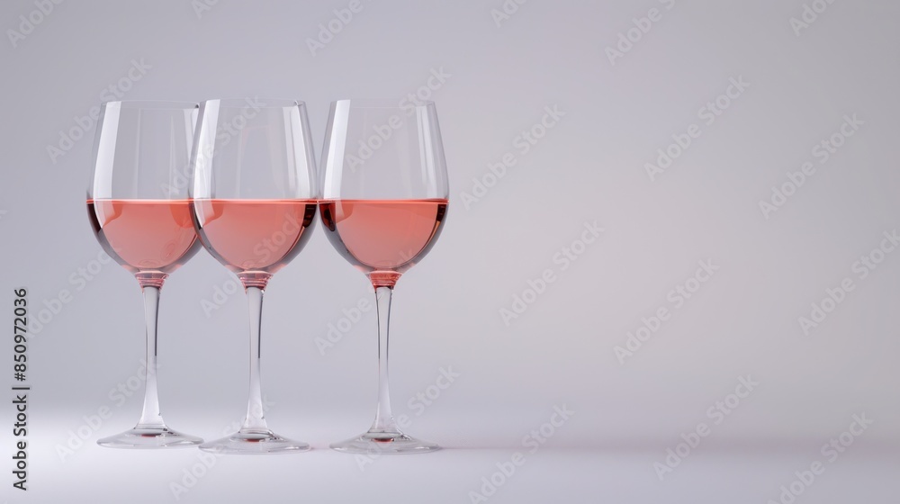 Three Glasses of Rose Wine on White Background Three Glasses of Rose Wine on White Background