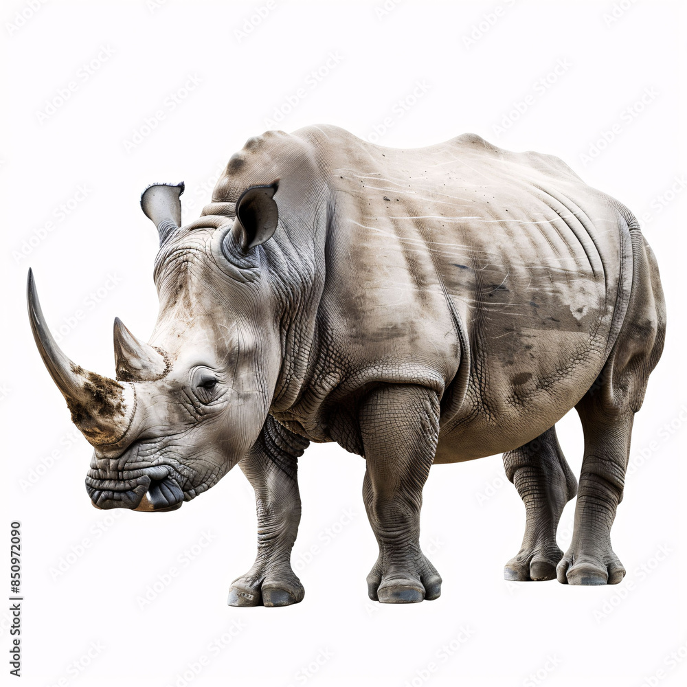 Fototapeta premium Portrait of a rhinoceros on white background