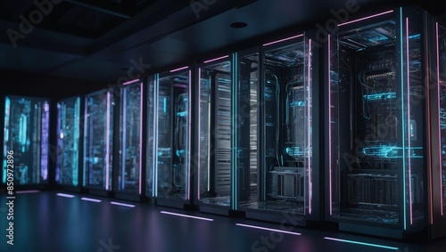 3D rendering of an AI supercomputer with holographic interface, high detail, DreamShaper model, futuristic design, 3D render style