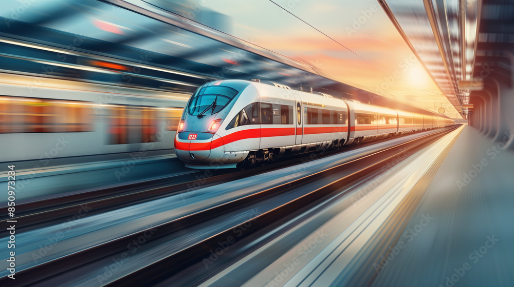 Photo of a high-speed train in motion with a blurred background Photo of a high-speed train in motion with a blurred background