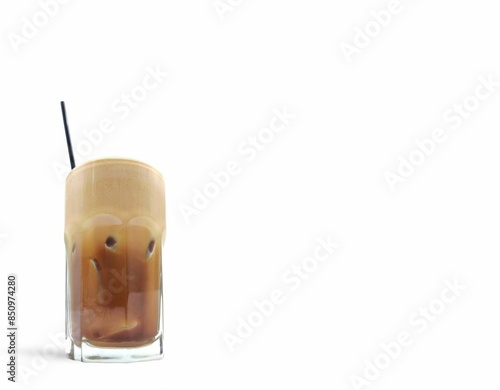 Photo of a frappe, a Greek iced coffee drink made from spray-dried instant coffee, water, sugar, and milk. The frappé was invented in 1957 in Thessaloniki. photo