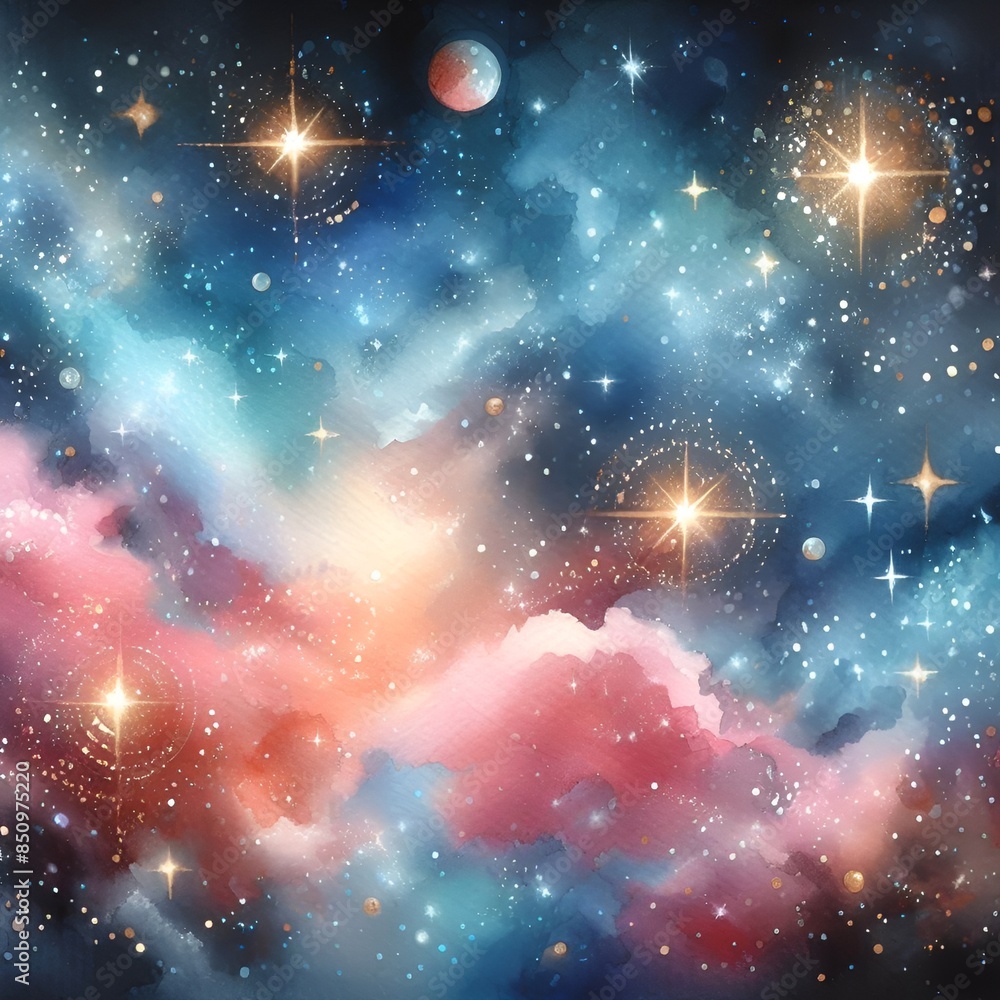 Fototapeta premium watercolor space background with sparkling stars