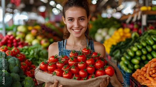 Joyful Mother with Fresh Vegetables - Healthy Lifestyle