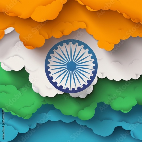 Indian style postcard, banner, greeting card with Indian flag