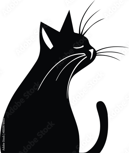 Minimalist Cute Black Cat Silhouette logo Vector Art, Elegant black cat silhouette on a transparent background, showcasing simplicity and feline grace.

