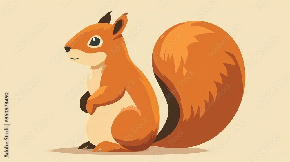 A red squirrel stands on hind legs, front paws on hind legs, gazing downward A red squirrel stands on hind legs, front paws on hind legs, gazing downward