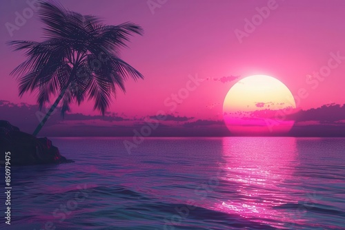 retro tropical twilight neonsoaked horizon palmfringed panorama 80sinspired escape synthwave serenity sunset reverie photo