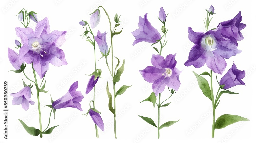 Beautiful Campanula Flowers on White Background for Floral Designs Generative AI Beautiful Campanula Flowers on White Background for Floral Designs Generative AI