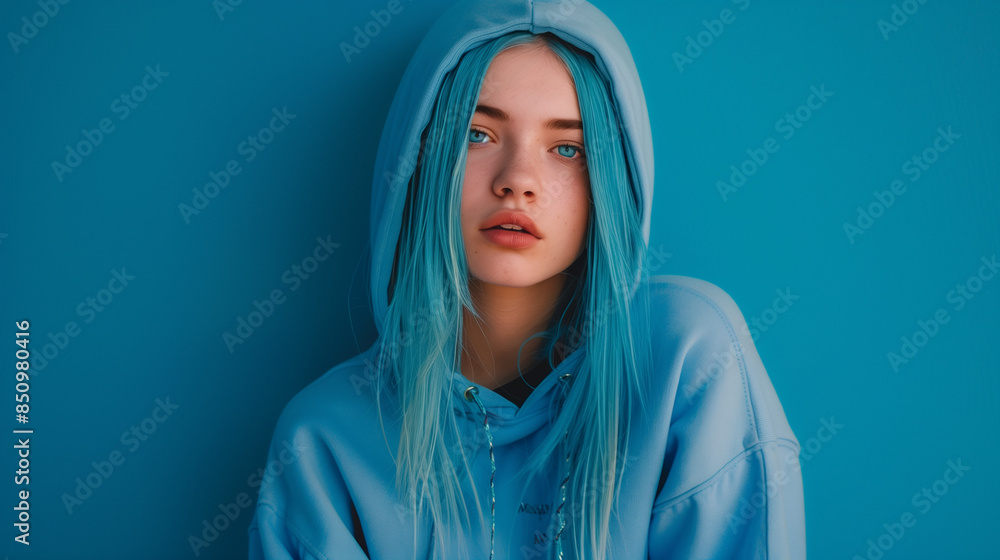 young girl model on blue tones