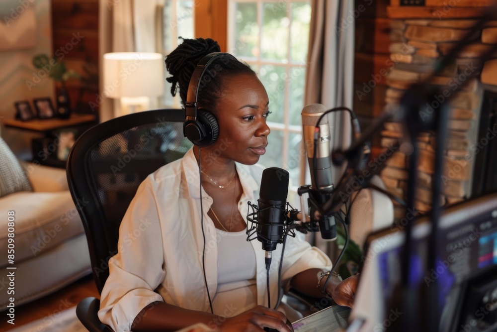 Inspiring Woman Sharing DASH Diet Success Story on Podcast in Professional Home Studio Inspiring Woman Sharing DASH Diet Success Story on Podcast in Professional Home Studio