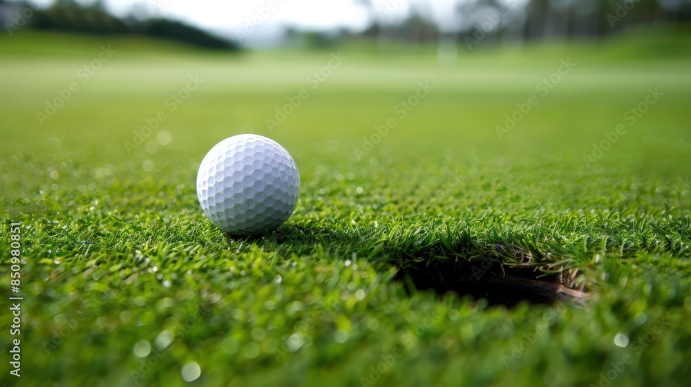 Obraz premium golf ball on the grass with a hole in the middle