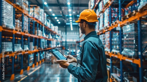 A bustling warehouse with workers using handheld devices to scan and manage inventory.
