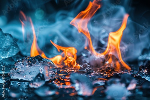 Up close and personal, the dynamic balance of flames and ice in nature's elemental interaction captured in vibrant and abstract photography