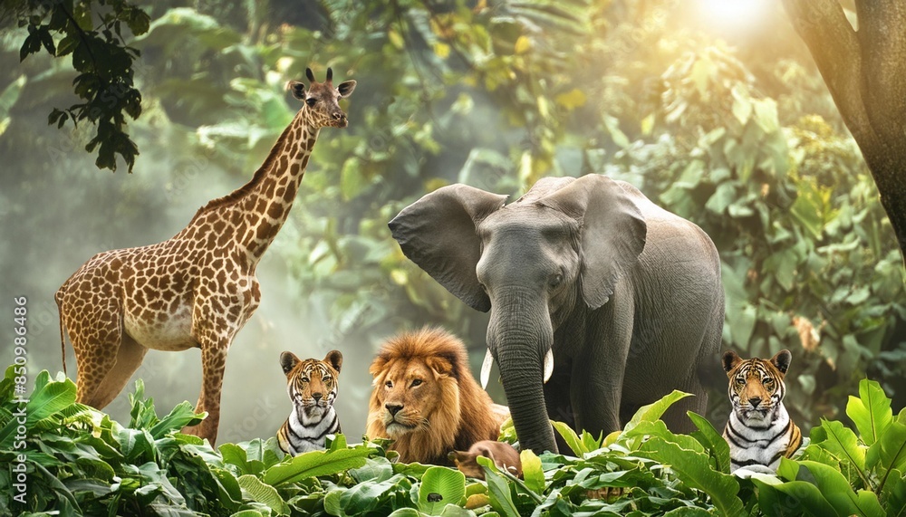 group of wildlife animals in the jungle together group of wildlife animals in the jungle together